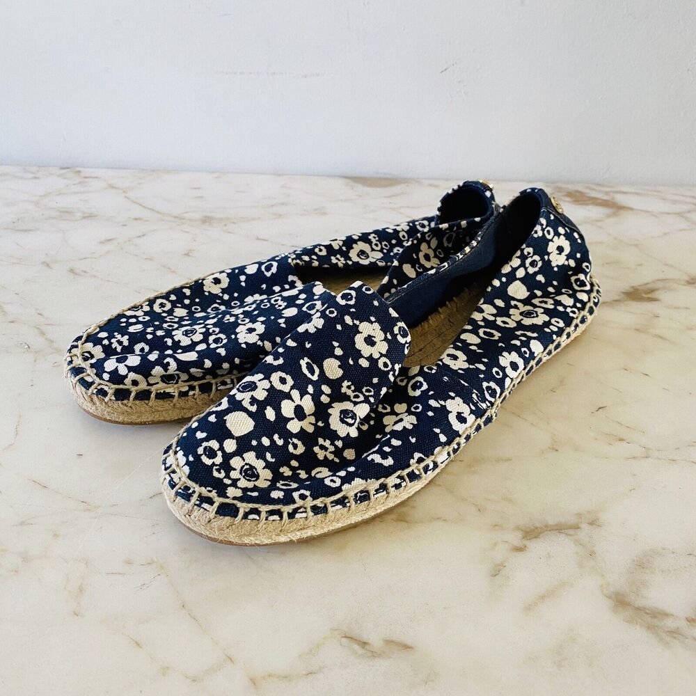 TORY BURCH Blue Floral Print Canvas Espadrille Flats - US 7.5